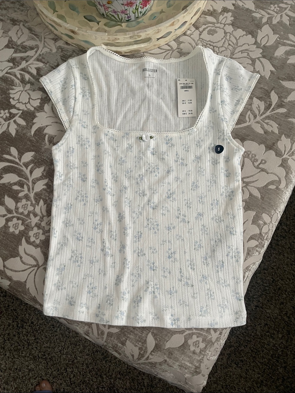 Hollister White Tank Top with Light Blue Floral Print